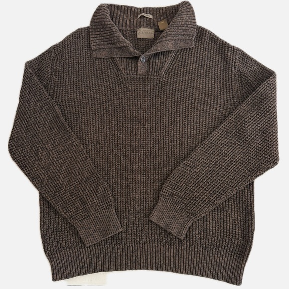 St. Johns Bay Men's Shawl Collar Waffle Knit Sweater Brown Pullover Casual Cozy - Picture 1 of 7